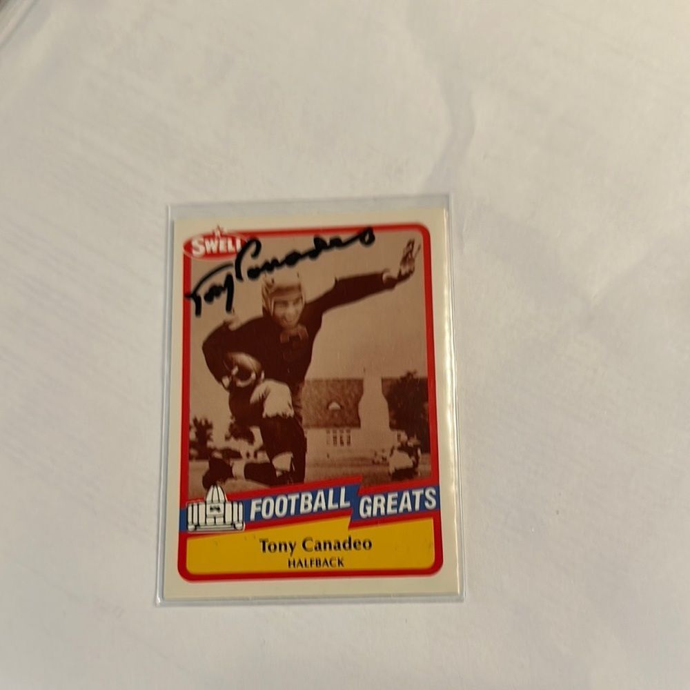 Swell Football Greats Trading Card Red and Yellow autographed tony canadeo mint